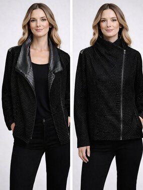 Ruti Blazer Jacket Black Silver Textured S Zip Avant Garde Minimalist Lagenlook